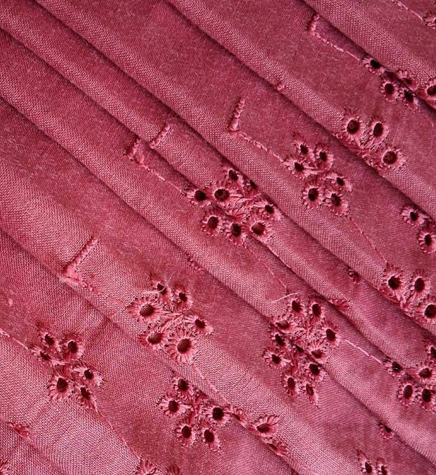 Blush Pink colour Shade Embroidered Cotton Heavy Hakoba Fabric
