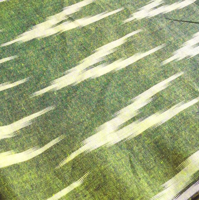 Dark Green Shade Ikkat Striped Unstitched Fabric