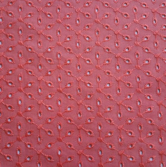 Tomato Shade Premium Embroidered Cotton Hakoba Fabric