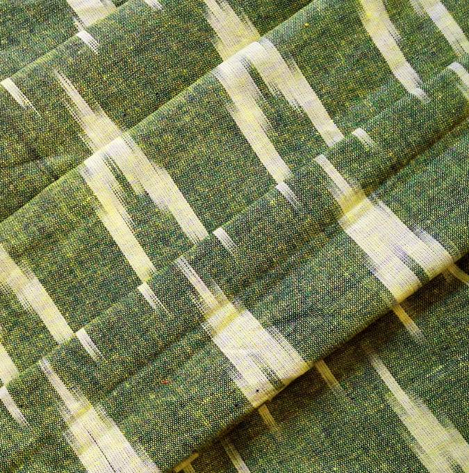 Dark Green Shade Ikkat Striped Unstitched Fabric