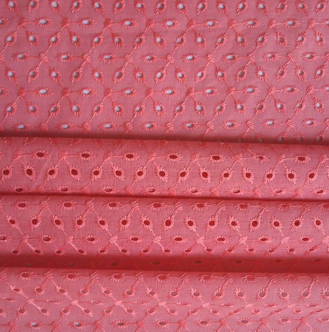 Tomato Shade Premium Embroidered Cotton Hakoba Fabric