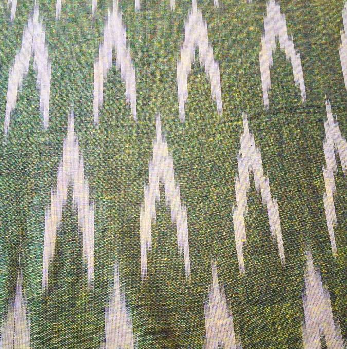 Dark Green Shade Ikkat Striped Unstitched Fabric