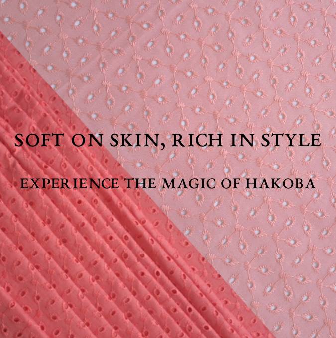 Tomato Shade Premium Embroidered Cotton Hakoba Fabric