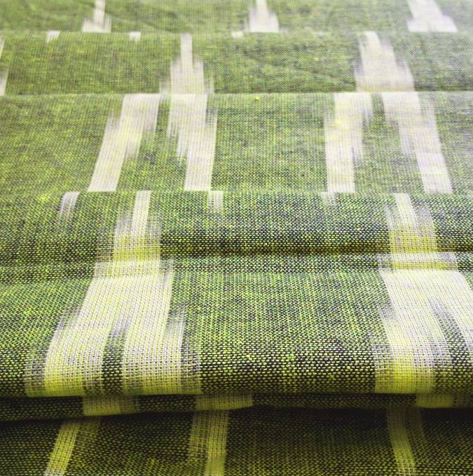 Dark Green Shade Ikkat Striped Unstitched Fabric