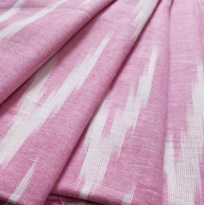 Brink Pink Shade Ikkat Striped Unstitched Fabric