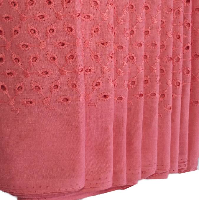 Tomato Shade Premium Embroidered Cotton Hakoba Fabric