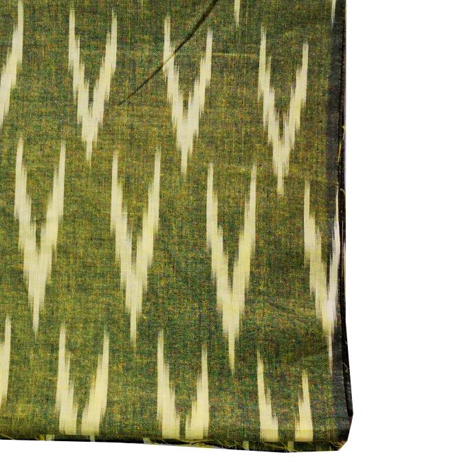 Dark Green Shade Ikkat Striped Unstitched Fabric