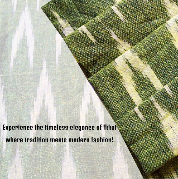 Dark Green Shade Ikkat Striped Unstitched Fabric