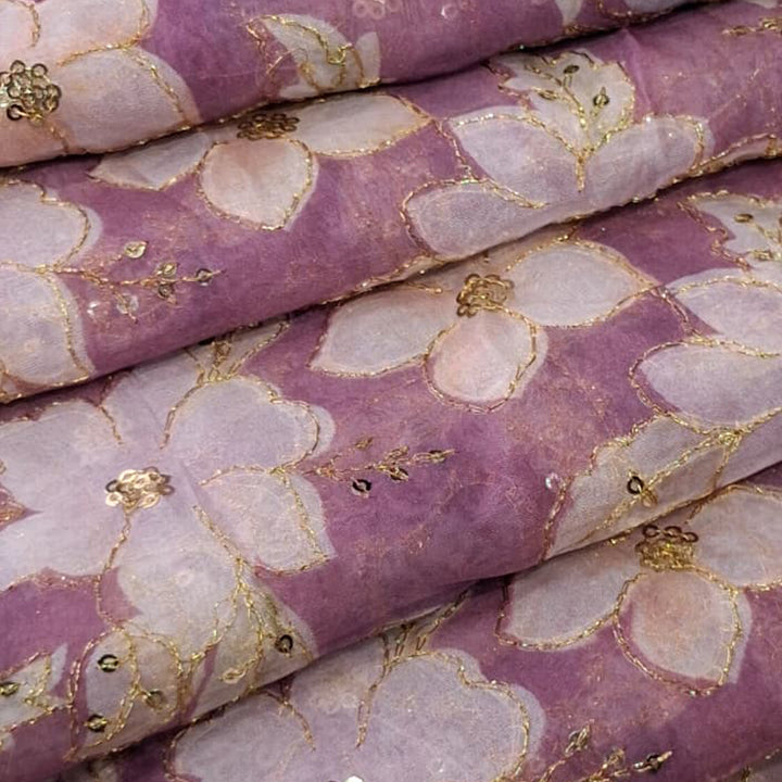 Light Purple Elegant Organza Embroidered Fabric
