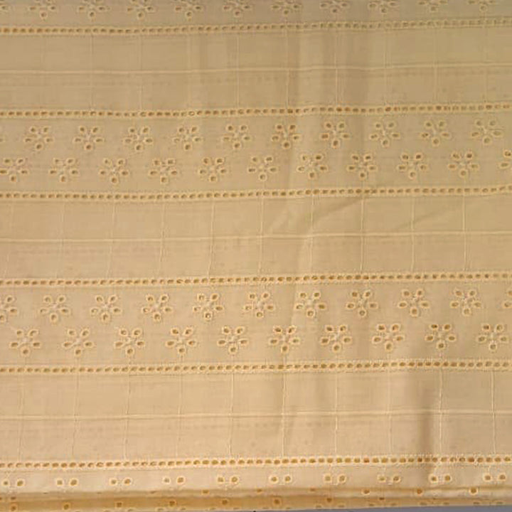 Dark Lemon Shade Embroidered Cotton Hakoba Fabric