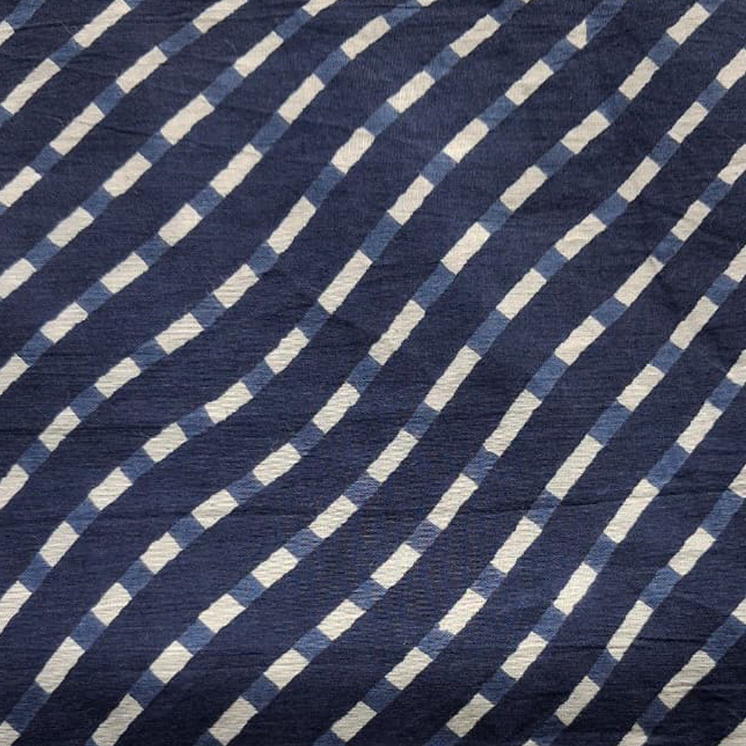 Navy blue with white Printed Cotton Fabric