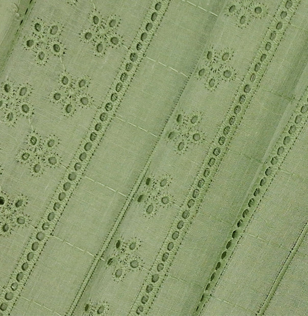 Mint Green Embroidered Cotton Heavy Hakoba Fabric
