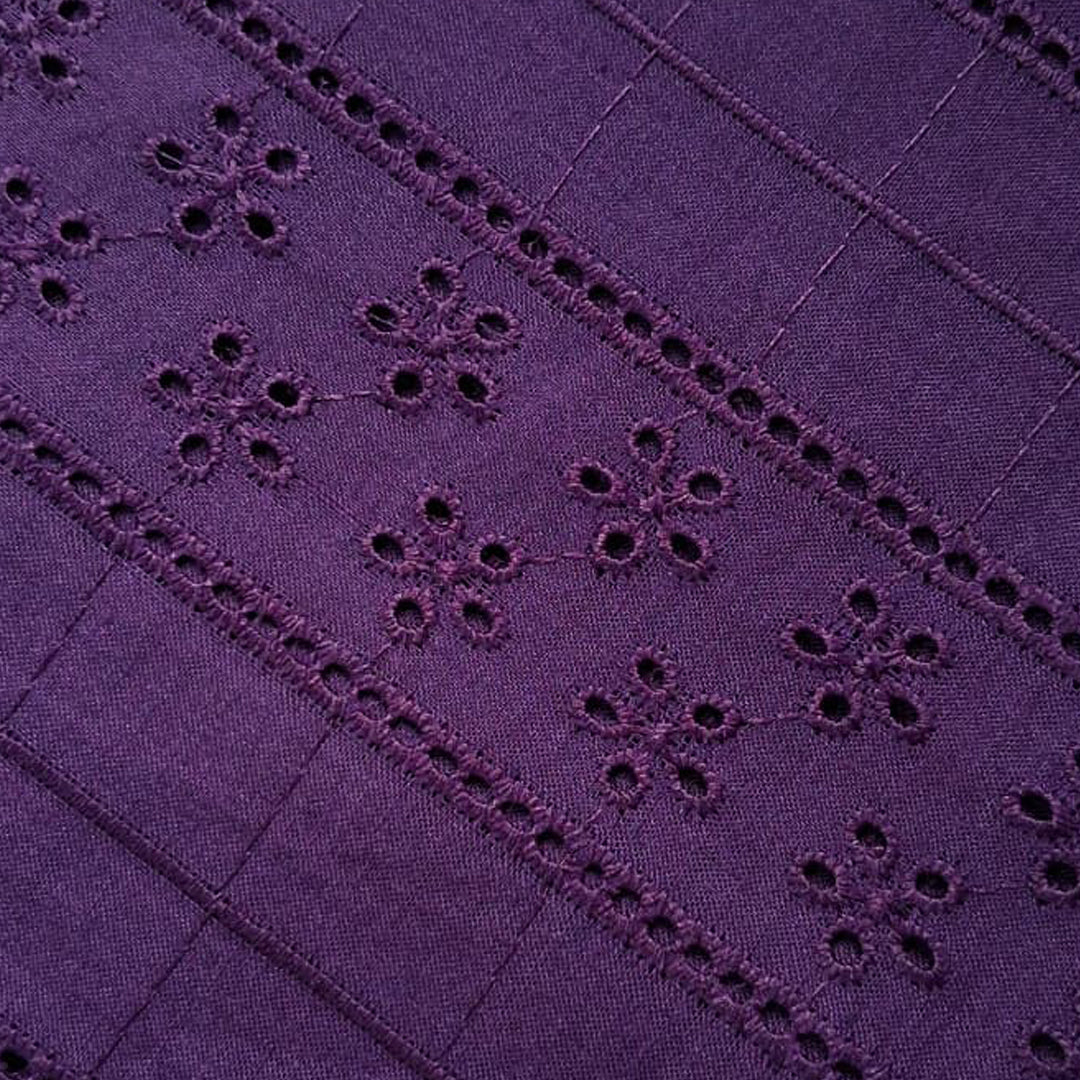 Royal Purple Shade Embroidered Cotton Hakoba Fabric