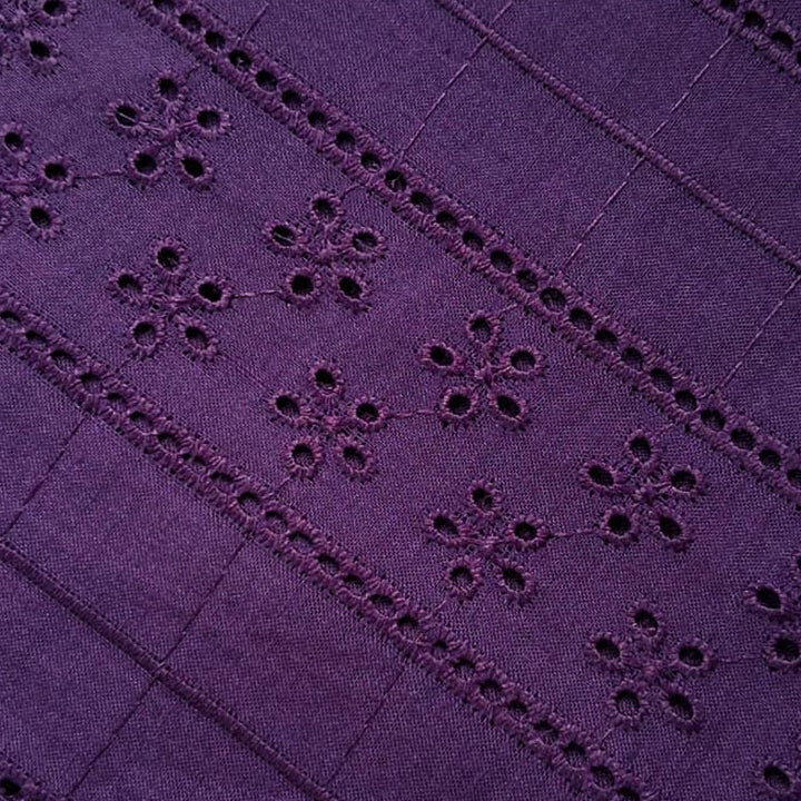 Royal Purple Shade Embroidered Cotton Hakoba Fabric