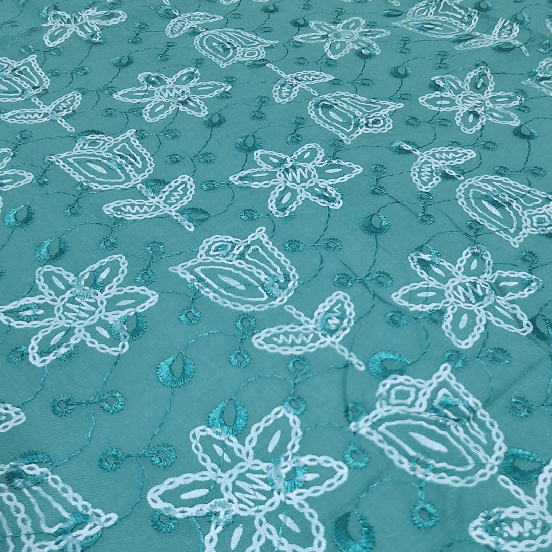 Cotton Chikan Fabric with White Tulip & Daisy Embroidery | Available in 3 Elegant Colors | Ideal for Ethnic Wear