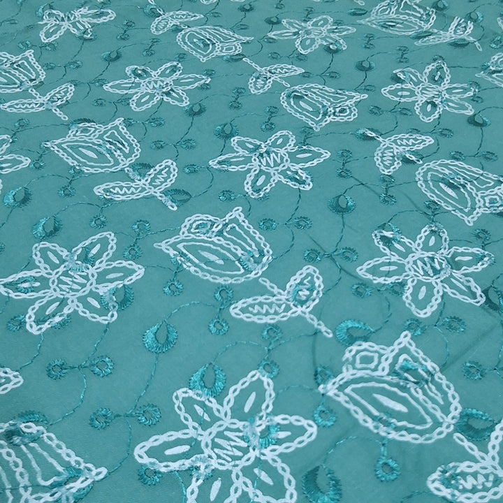 Cotton Chikan Fabric with White Tulip & Daisy Embroidery | Available in 3 Elegant Colors | Ideal for Ethnic Wear
