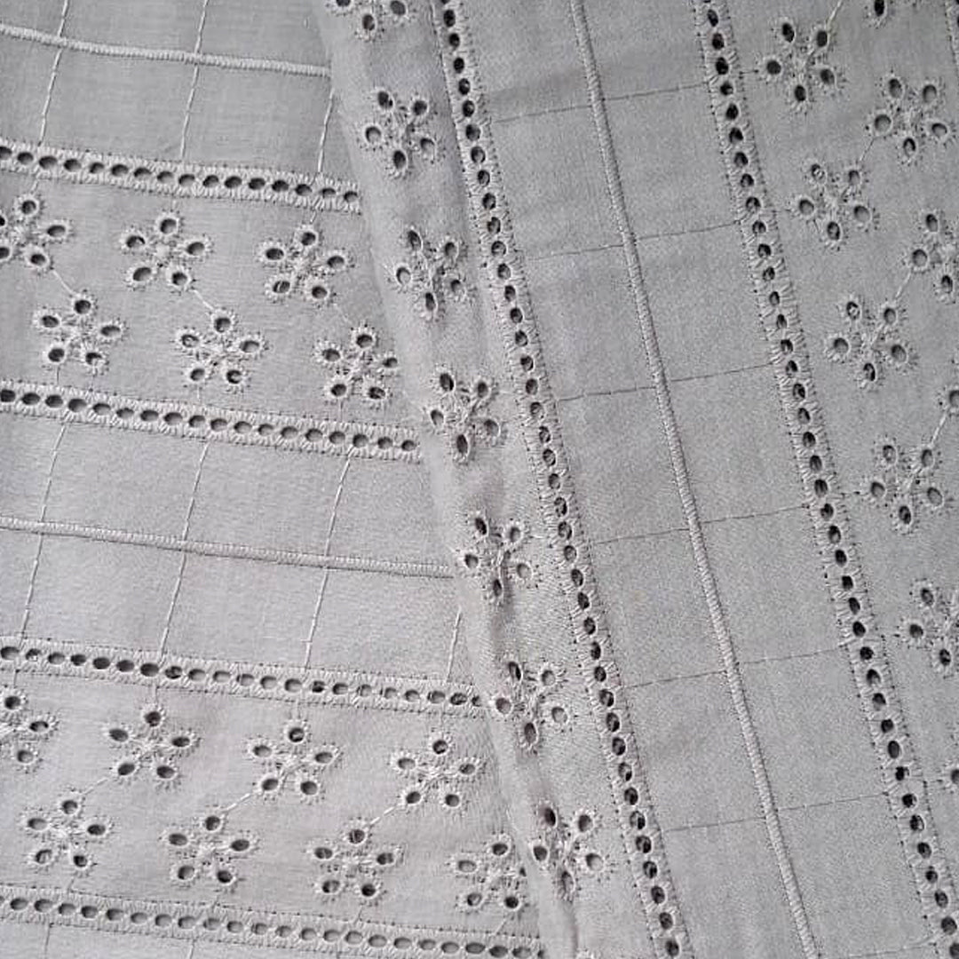 Light Grey Shade Embroidered Cotton Hakoba Fabric