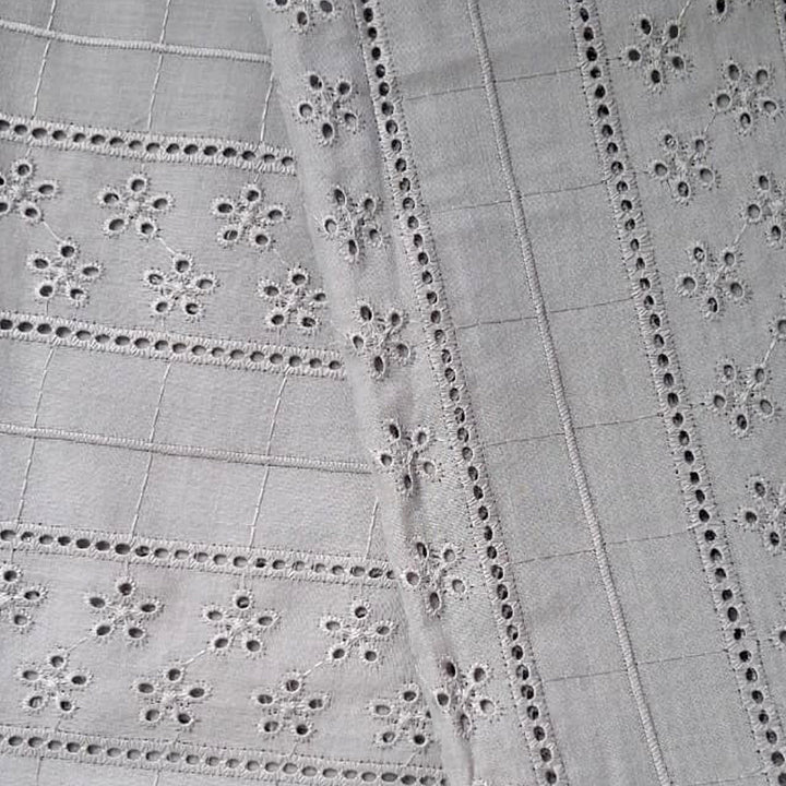 Light Grey Shade Embroidered Cotton Hakoba Fabric