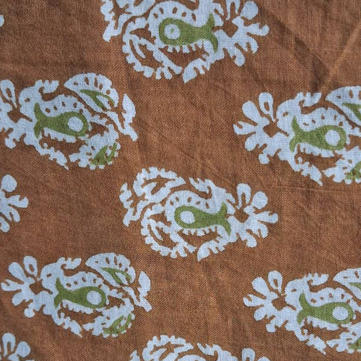 Dark mustard with white Printed Cotton Fabric