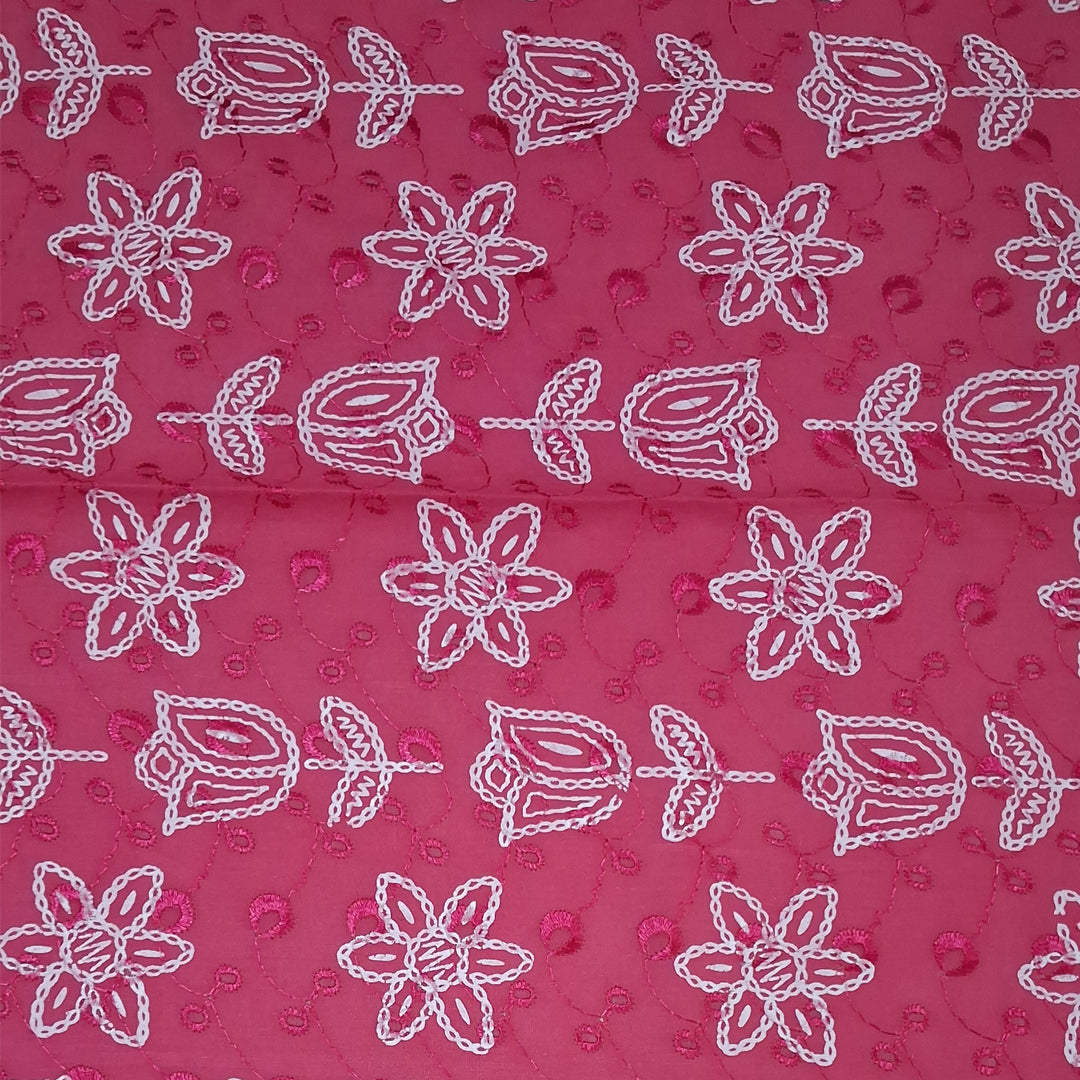 Cotton Chikan Fabric with White Tulip & Daisy Embroidery | Available in 3 Elegant Colors | Ideal for Ethnic Wear