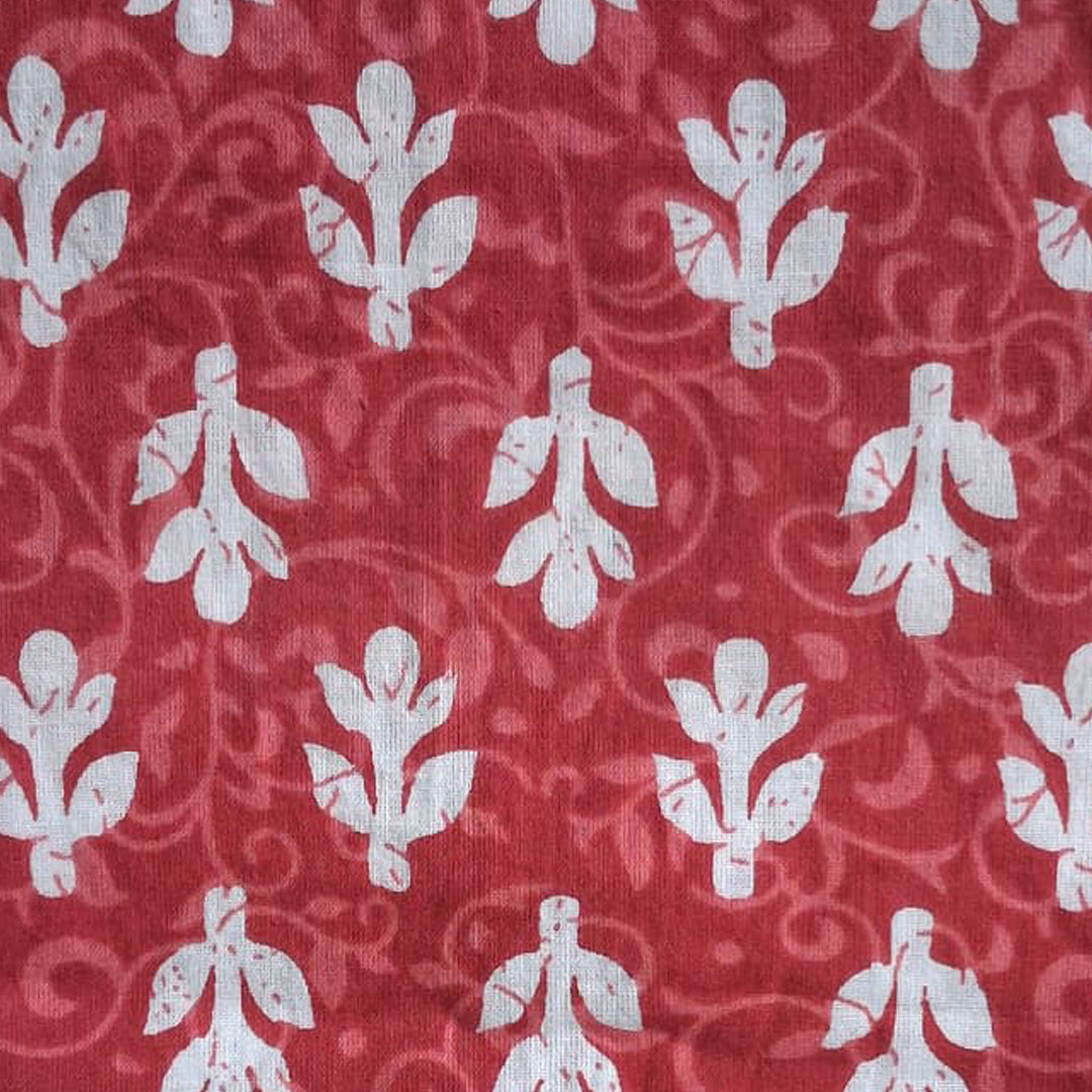 Tomato red with white Printed Cotton Fabric