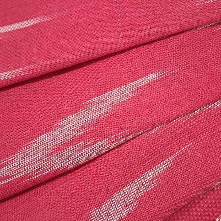 Tomato Red Shade Striped Unstitched Ikkat Fabric