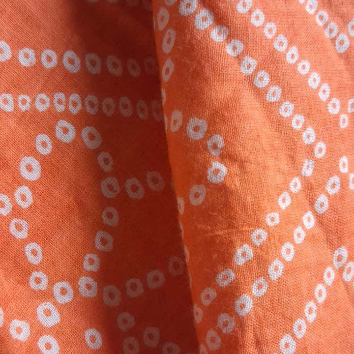 Orange With White Floral Printed Cotton Fabric