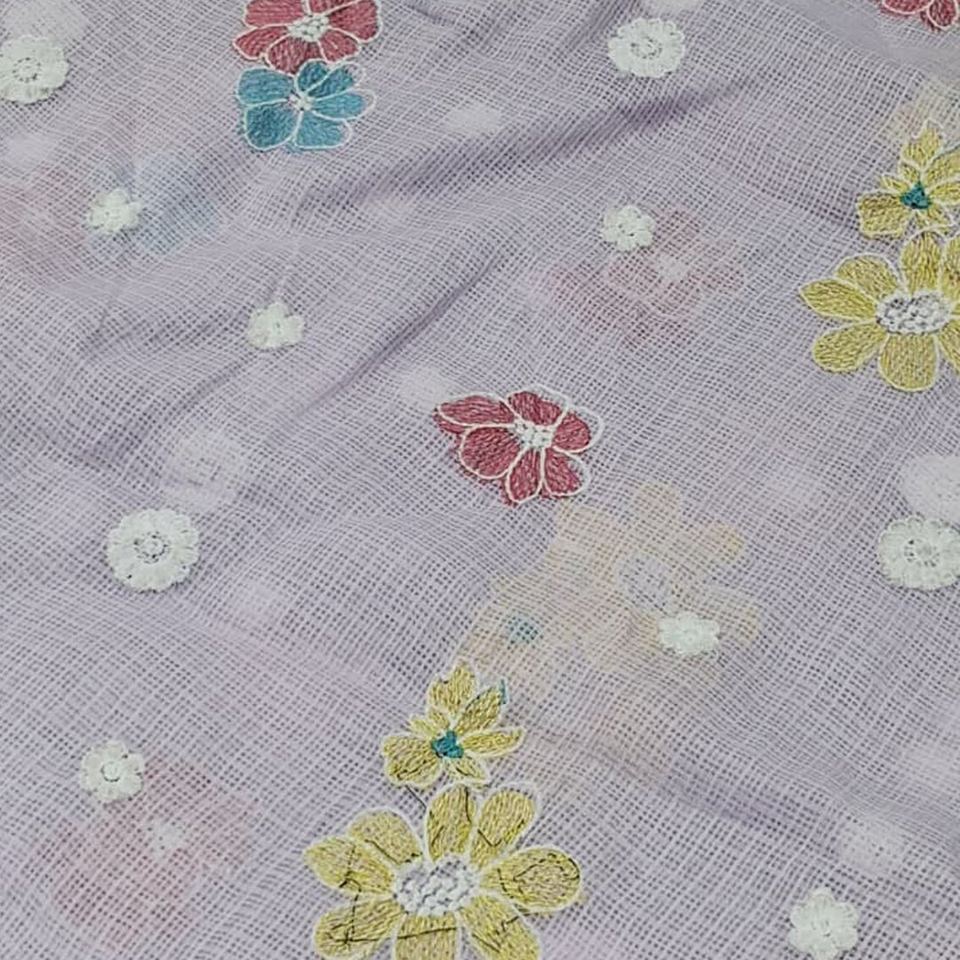 Kota Checks Embroidery Unstitched  Fabric |  Beautiful Flower Design | Perfect for Kurti, Gown, & Ethnic Wear (Baby Pink)
