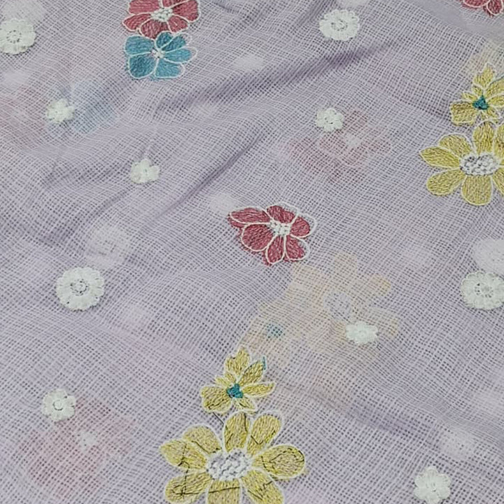 Kota Checks Embroidery Unstitched  Fabric |  Beautiful Flower Design | Perfect for Kurti, Gown, & Ethnic Wear (Baby Pink)