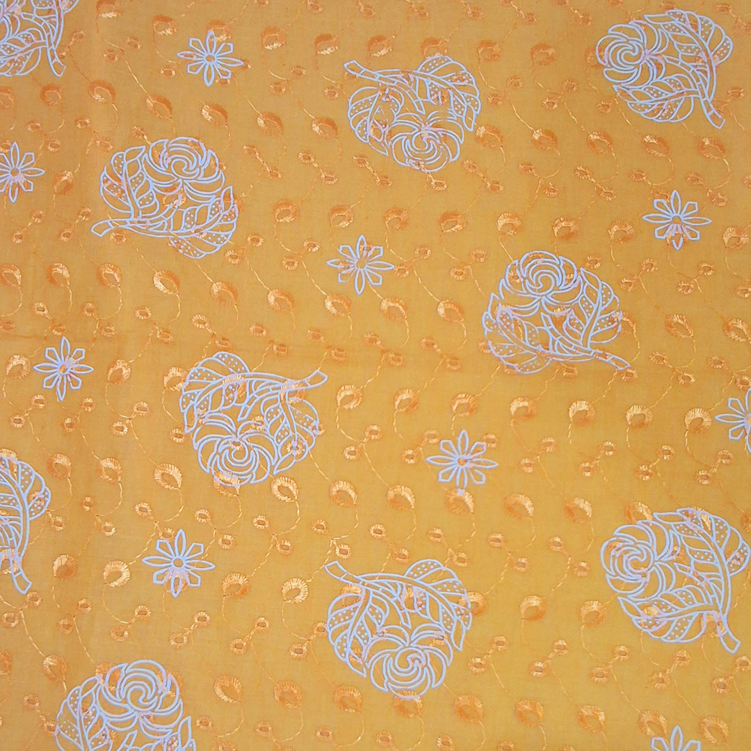 Cotton Chikan Fabric with White Leaf & Floral Embroidery | Available in 3 Elegant Colors | Ideal for Ethnic Wear