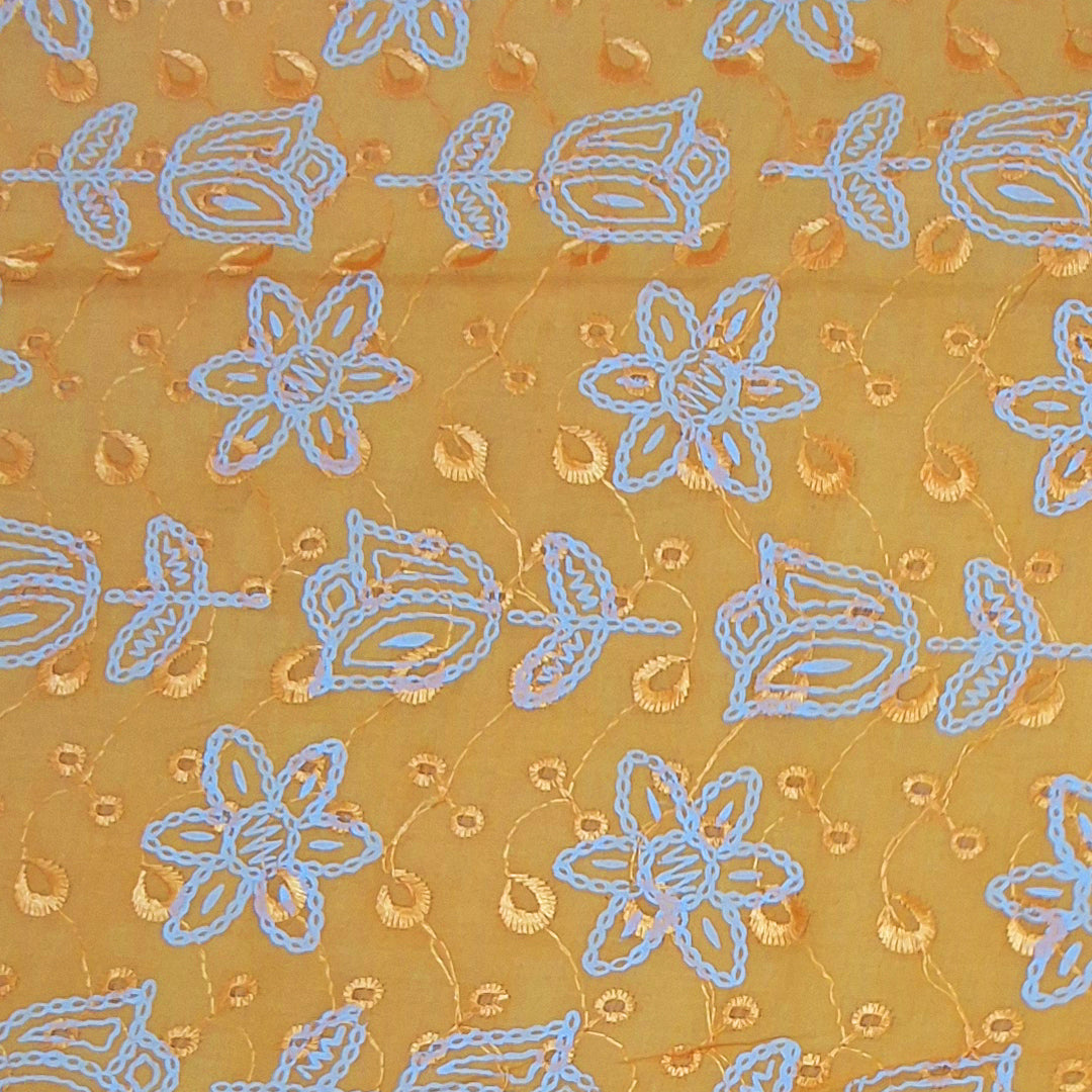 Cotton Chikan Fabric with White Tulip & Daisy Embroidery | Available in 3 Elegant Colors | Ideal for Ethnic Wear