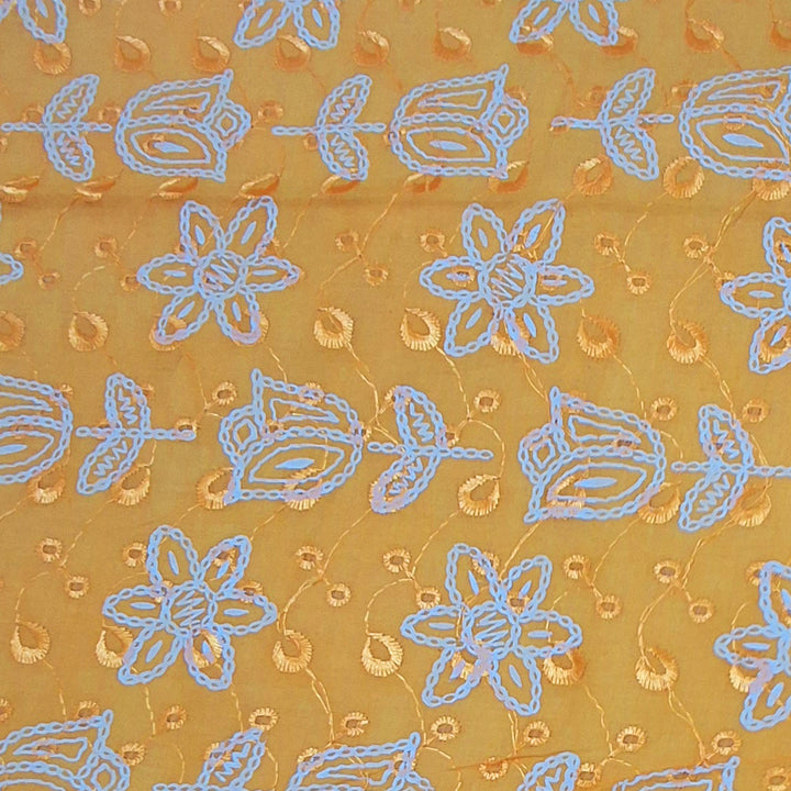 Cotton Chikan Fabric with White Tulip & Daisy Embroidery | Available in 3 Elegant Colors | Ideal for Ethnic Wear