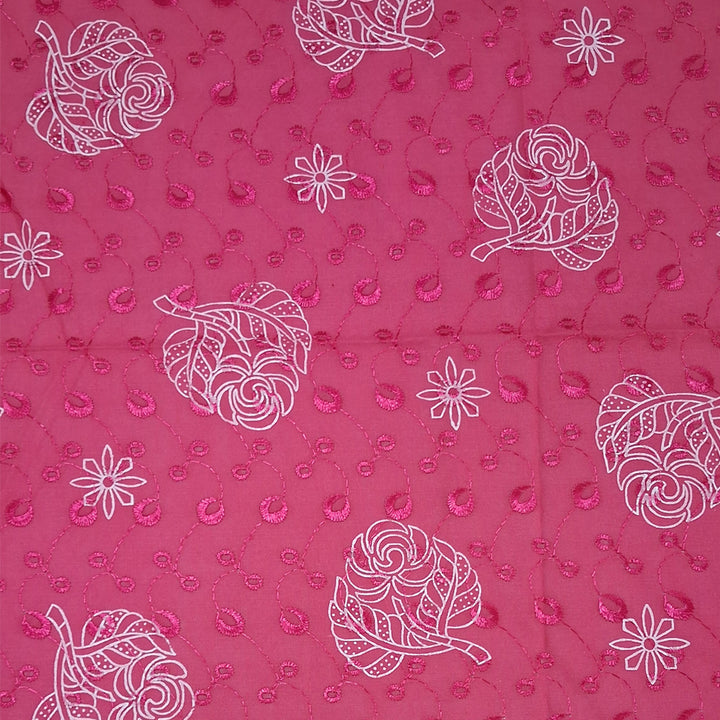 Cotton Chikan Fabric with White Leaf & Floral Embroidery | Available in 3 Elegant Colors | Ideal for Ethnic Wear