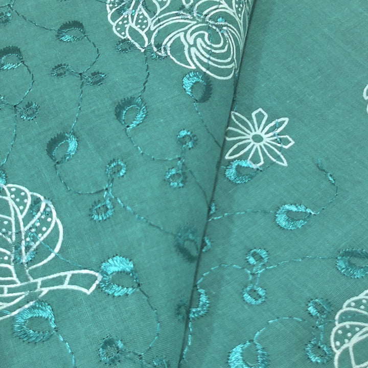 Cotton Chikan Fabric with White Leaf & Floral Embroidery | Available in 3 Elegant Colors | Ideal for Ethnic Wear