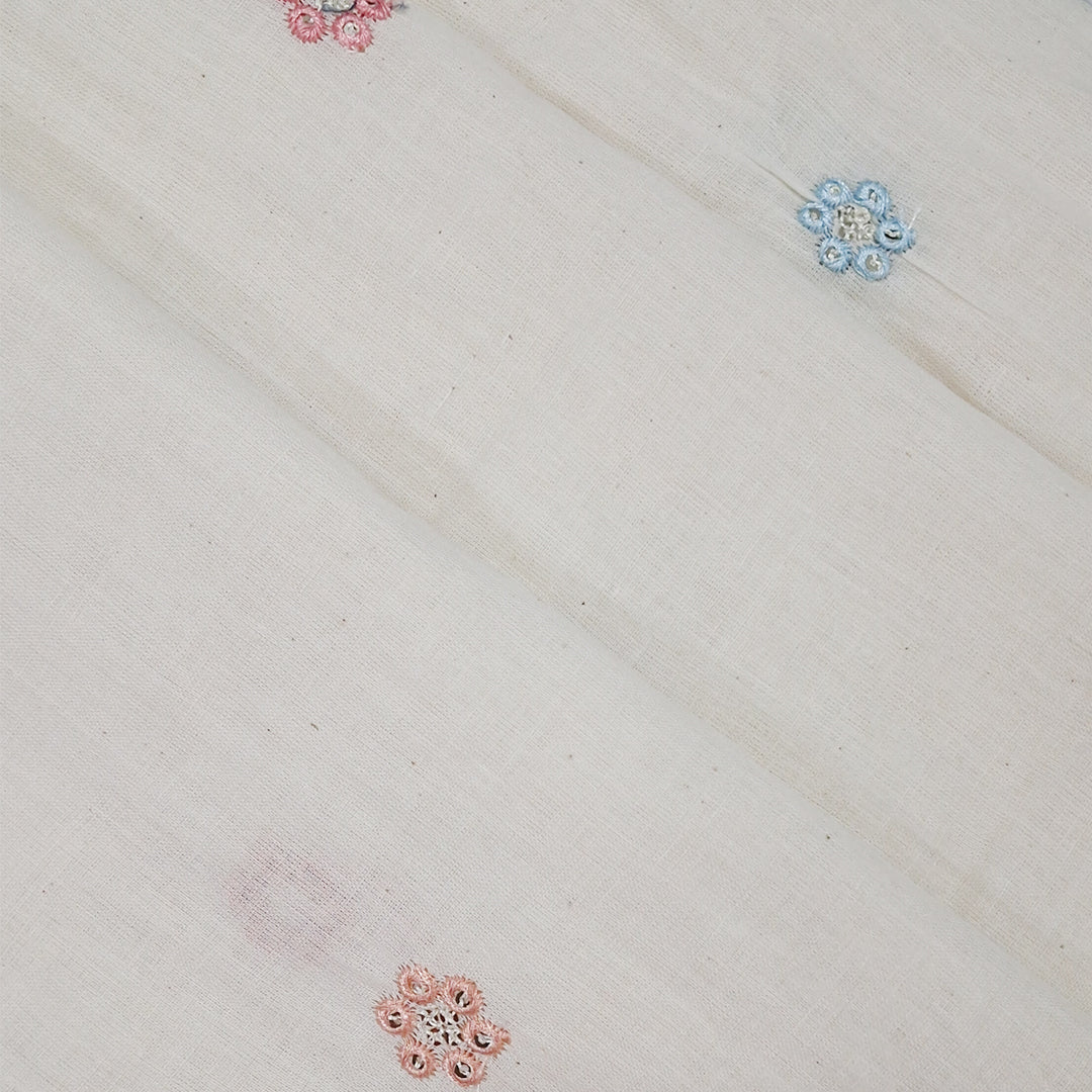 Kora Cotton Fabric with Delicate Multicolour Mini Flowers | Soft Handloom Look | Ideal for Kurtis, Blouses & Dupattas