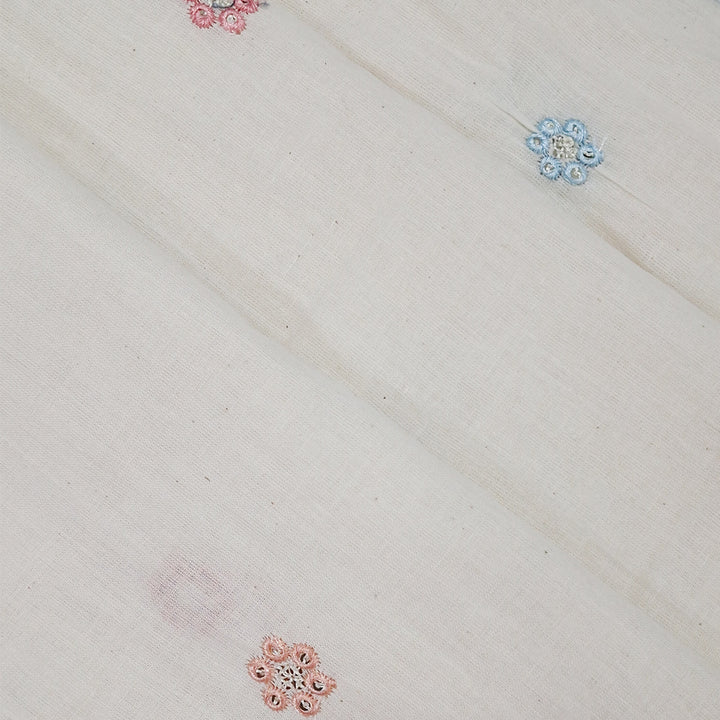 Kora Cotton Fabric with Delicate Multicolour Mini Flowers | Soft Handloom Look | Ideal for Kurtis, Blouses & Dupattas