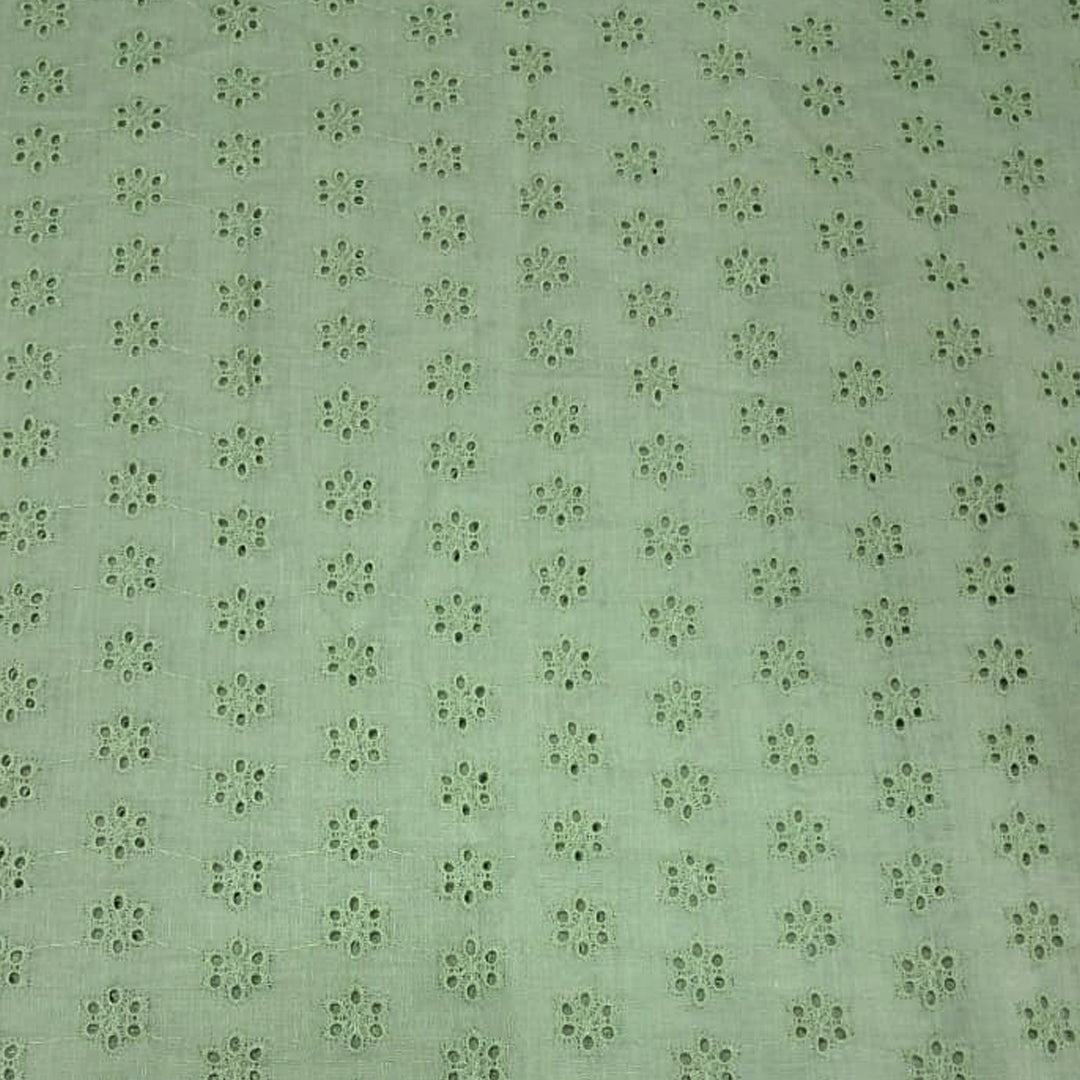 Mint Green Shade Embroidered Fabric Cotton Hakoba (44" Width)