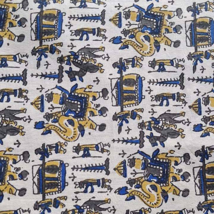 White with multicolor Printed Cotton Fabric