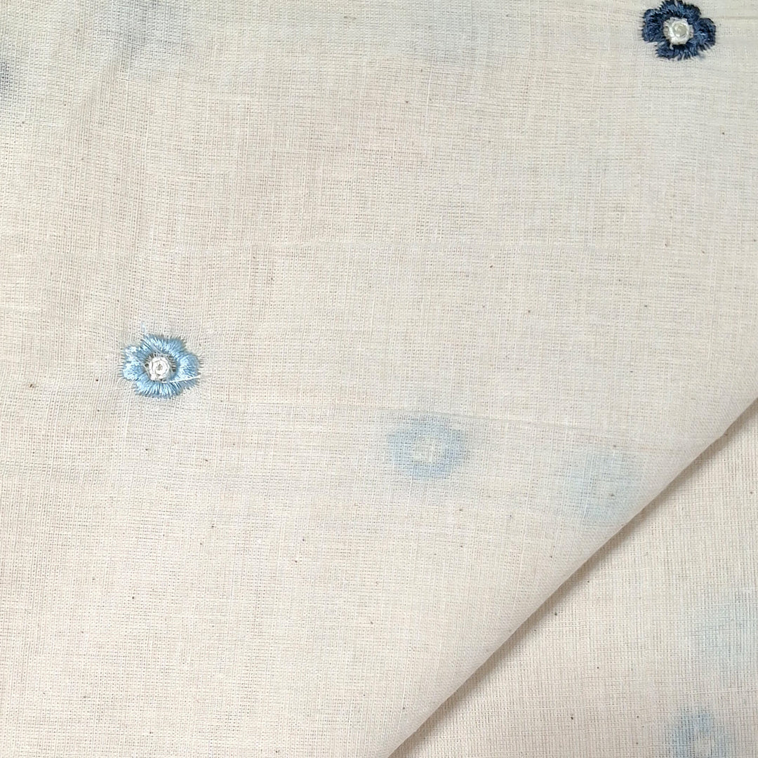 Kora Cotton Fabric with All-Over Small Multicolour Floral Embroidery | Soft Handloom Look | Ideal for Ethnic Wear & Summer Outfits