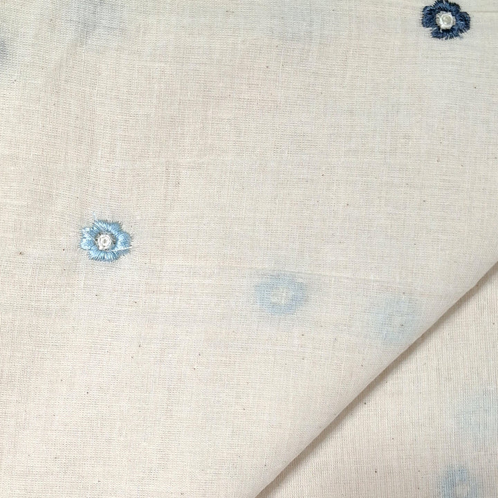 Kora Cotton Fabric with All-Over Small Multicolour Floral Embroidery | Soft Handloom Look | Ideal for Ethnic Wear & Summer Outfits
