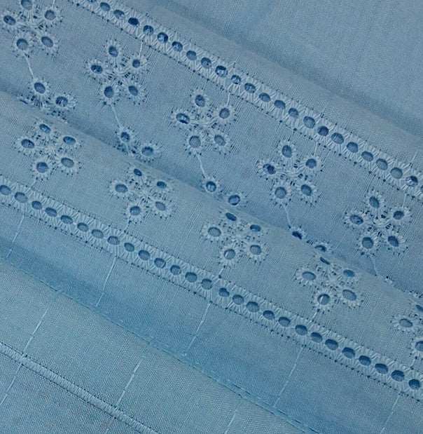 Sky Blue Shade Embroidered Cotton Hakoba Fabric