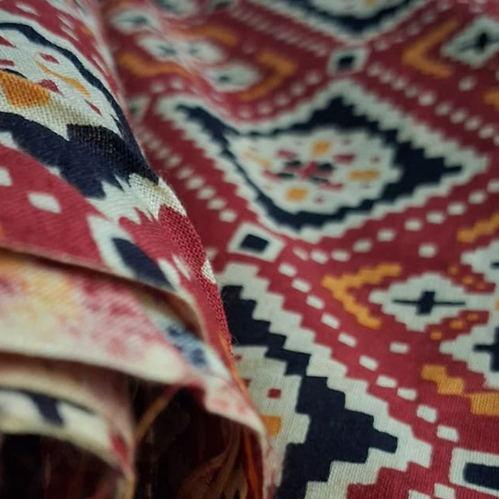 Red With Multicolor Printed Cotton Fabric