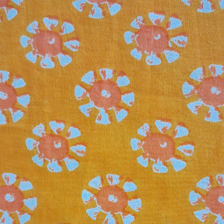 Yellow with orange floral Printed Cotton Fabric