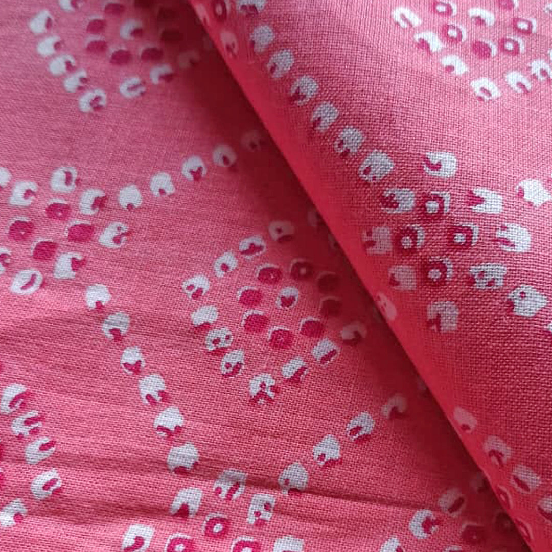 Blush pink with white Printed Cotton Fabric