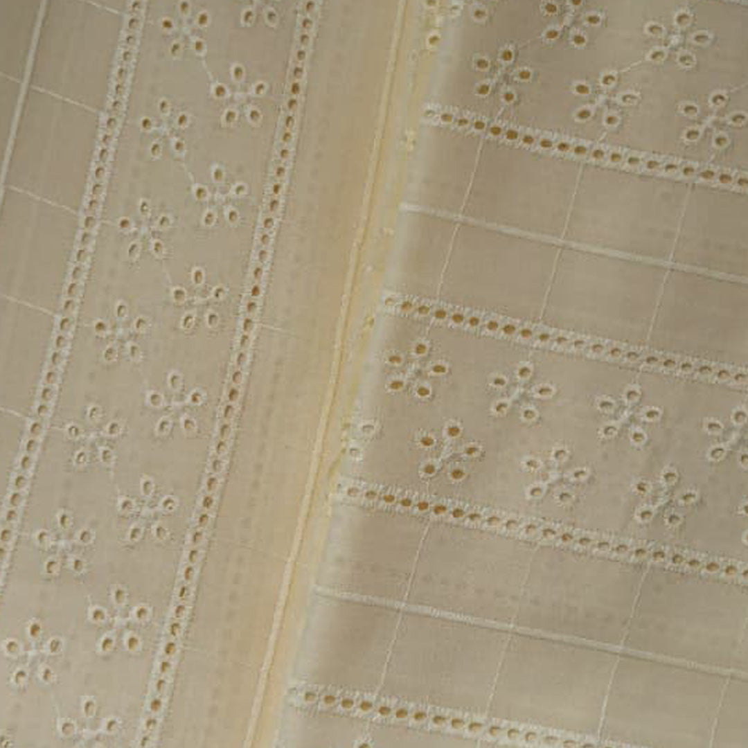 Light Lemon Shade Embroidered Cotton Hakoba Fabric
