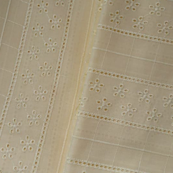 Light Lemon Shade Embroidered Cotton Hakoba Fabric