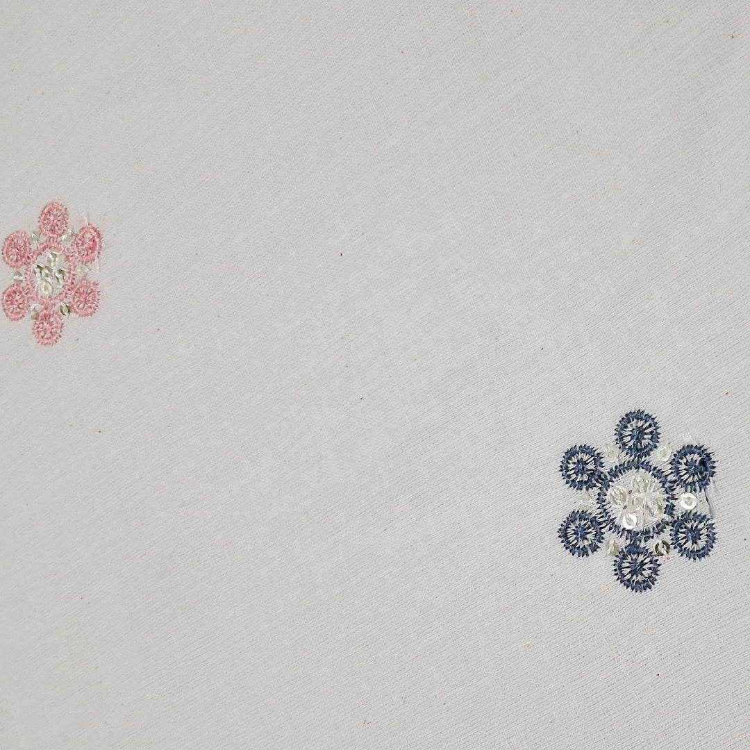 Kora Cotton With Multicolor Floral Butti Embroidery |  Soft & Elegant |  Ideal for Kurtis, & Dupattas