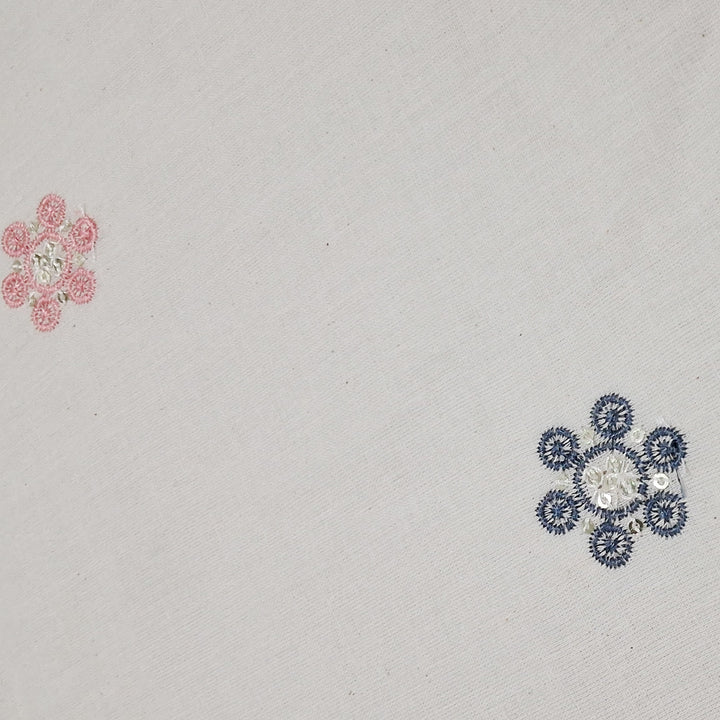Kora Cotton With Multicolor Floral Butti Embroidery |  Soft & Elegant |  Ideal for Kurtis, & Dupattas