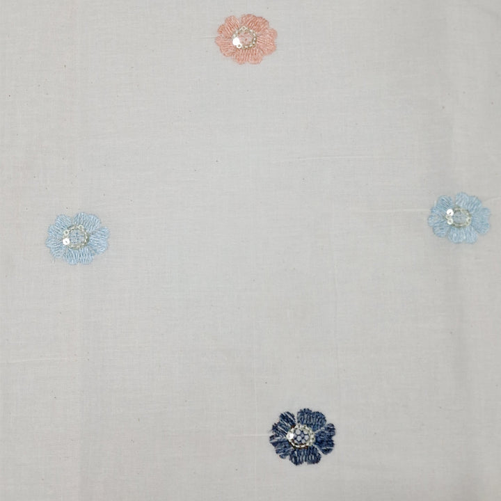 Kora Cotton Fabric with Beautiful Multicolour Floral Embroidery | Soft Handloom Look | Ideal for Kurtis, Blouses & Dupattas