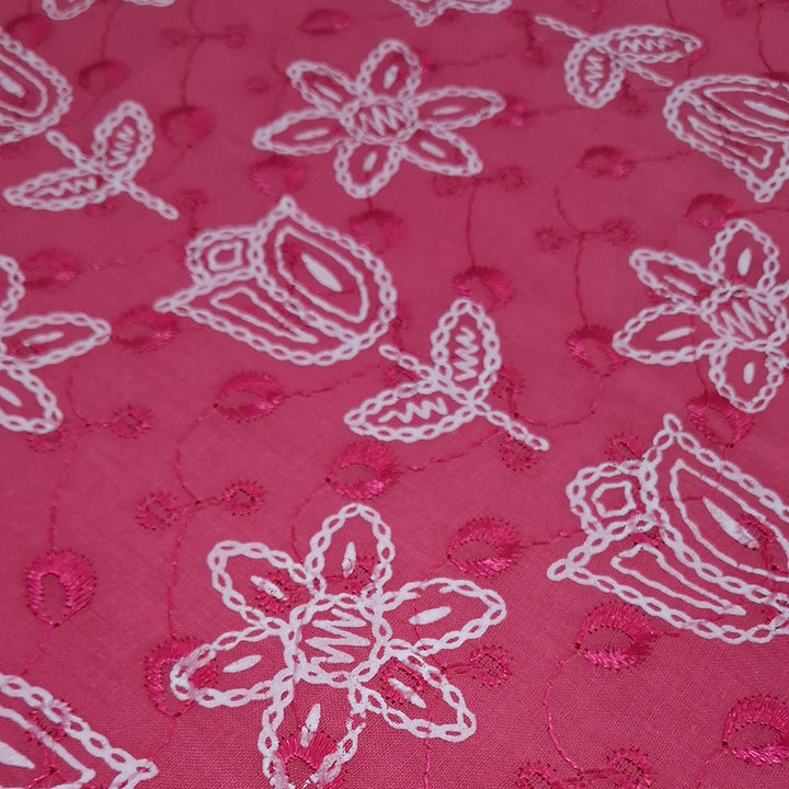 Cotton Chikan Fabric with White Tulip & Daisy Embroidery | Available in 3 Elegant Colors | Ideal for Ethnic Wear